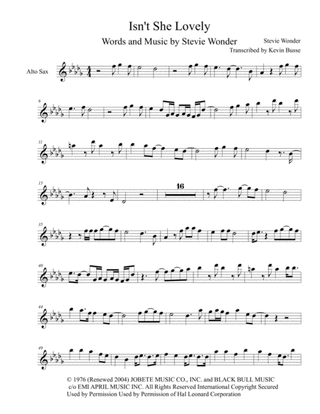 Free Sheet Music Isnt She Lovely Alto Sax Harmonica Solo