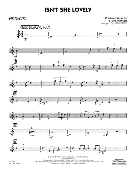 Free Sheet Music Isnt She Lovely Arr John Berry Baritone Sax