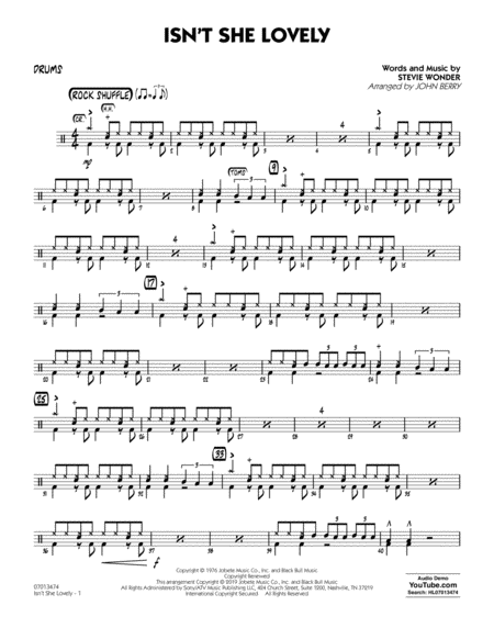 Isnt She Lovely Arr John Berry Drums Sheet Music