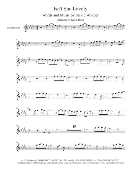 Free Sheet Music Isnt She Lovely Bari Sax