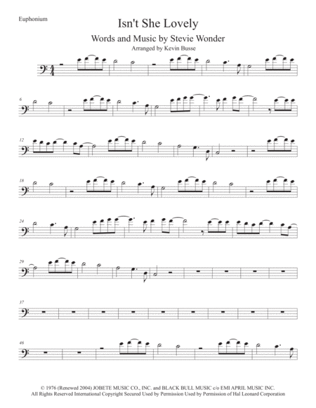 Isnt She Lovely Easy Key Of C Euphonium Sheet Music