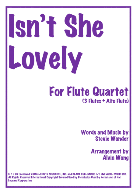 Isnt She Lovely Flute Quartet Sheet Music