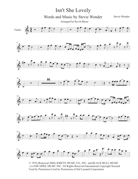 Free Sheet Music Isnt She Lovely Harmonica Solo Easy Key Of C Violin