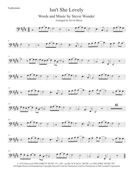 Isnt She Lovely Original Key Euphonium Sheet Music