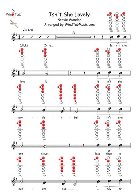 Free Sheet Music Isnt She Lovely Recorder Sheet Music Tab