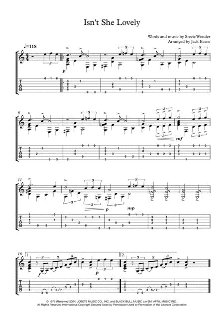 Free Sheet Music Isnt She Lovely Solo Guitar