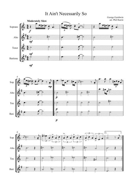 It Aint Necessarily So From Porgy And Bess Saxophone Quartet Sheet Music