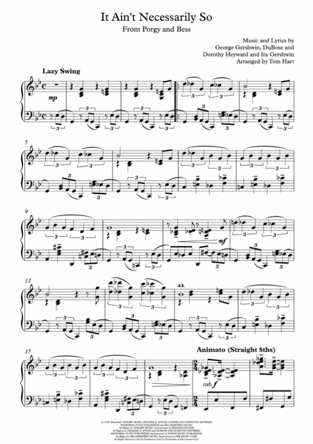 It Aint Necessarily So Piano Solo Sheet Music