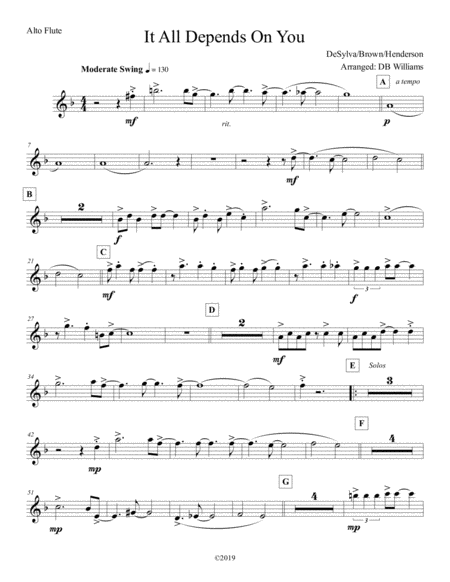 Free Sheet Music It All Depends On You Alto Flute