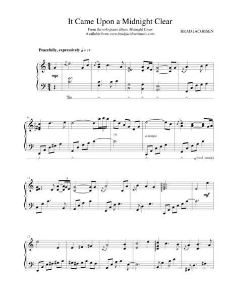 It Came Upon A Midnight Clear By Brad Jacobsen Sheet Music