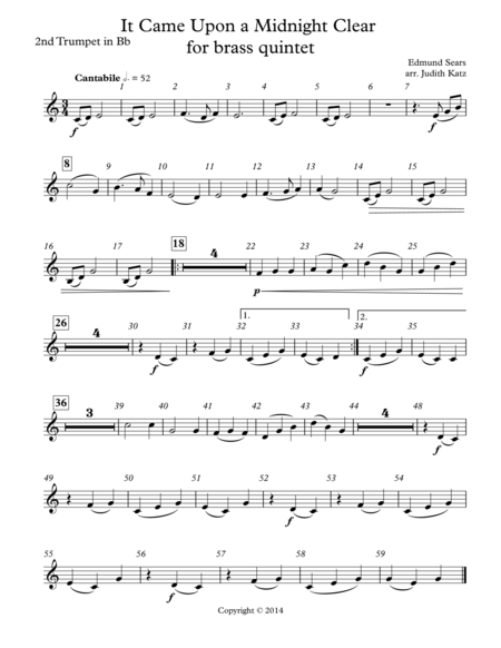 It Came Upon A Midnight Clear For Brass Quintet Parts Sheet Music