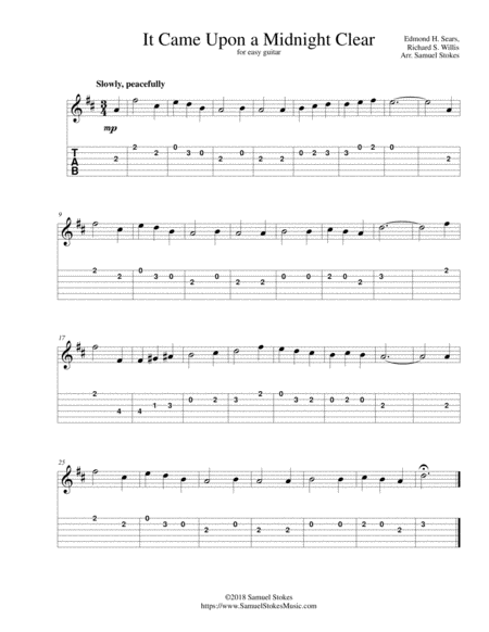 It Came Upon A Midnight Clear For Easy Guitar With Tab Page 1