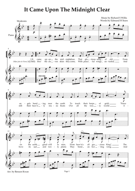 It Came Upon A Midnight Clear Satb Choir With Piano And Flute Violin Sheet Music