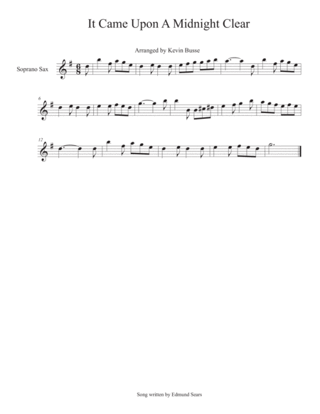 It Came Upon A Midnight Clear Soprano Sax Sheet Music