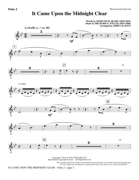 Free Sheet Music It Came Upon The Midnight Clear Flute 2