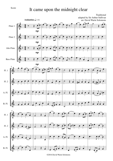 Free Sheet Music It Came Upon The Midnight Clear For Flute Quartet