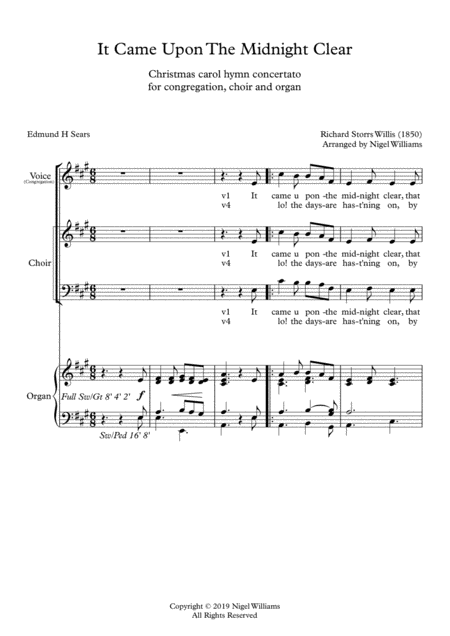 Free Sheet Music It Came Upon The Midnight Clear Hymn Concertato For Congregation Choir And Organ