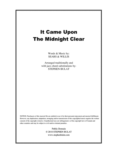 It Came Upon The Midnight Clear Lead Sheet Arranged In Traditional And Jazz Style Key Of Bb Sheet Music