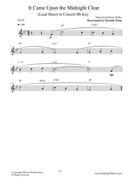 It Came Upon The Midnight Clear Lead Sheet In Bb Concert Key Sheet Music