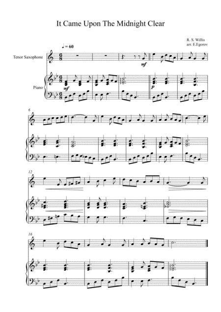 Free Sheet Music It Came Upon The Midnight Clear Richard Storrs Willis For Tenor Saxophone Piano