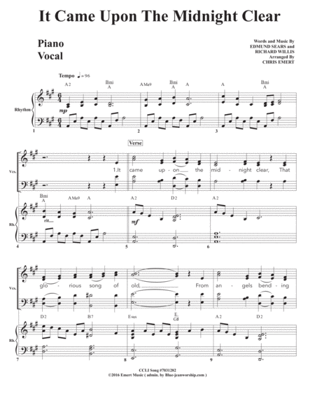 Free Sheet Music It Came Upon The Midnight Clear Singers Rhythm Section