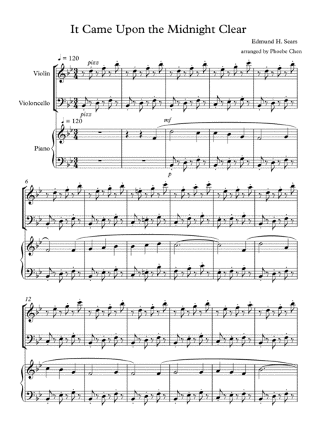 It Came Upon The Midnight Clear Trio For Violin Cello Piano Sheet Music