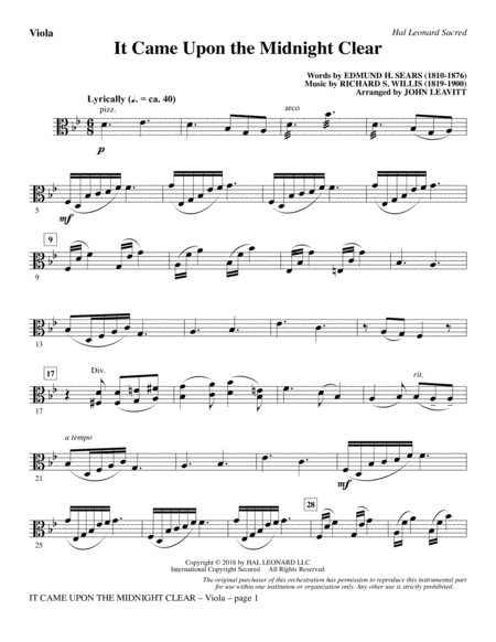 It Came Upon The Midnight Clear Viola Sheet Music