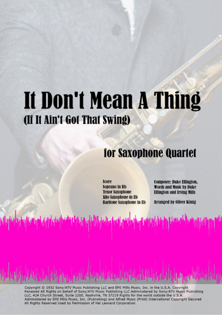 It Dont Mean A Thing If It Aint Got That Swing For Saxophone Quartet Sheet Music