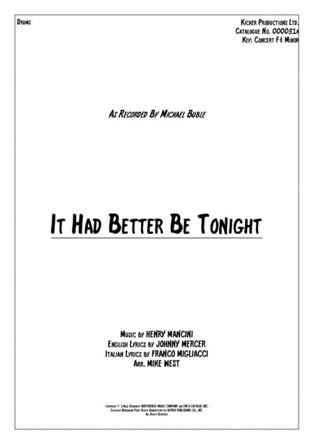 It Had Better Be Tonight Drums Sheet Music