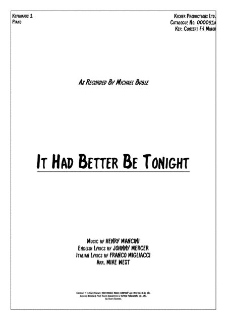 It Had Better Be Tonight Keyboards Piano Sheet Music