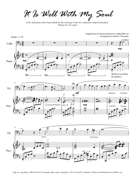 It Is Well With My Soul Arr For Cello And Piano Sheet Music