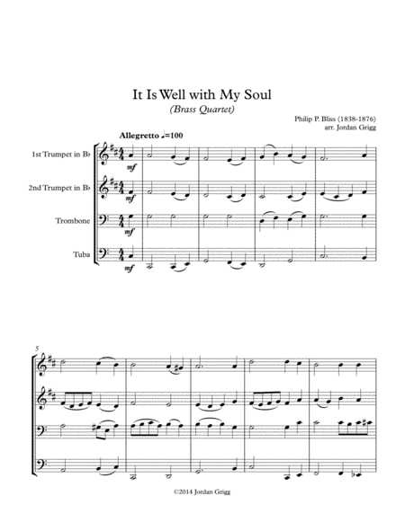 Free Sheet Music It Is Well With My Soul Brass Quartet