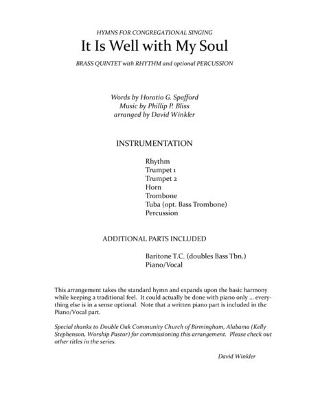 It Is Well With My Soul Hymn Accompaniment Sheet Music