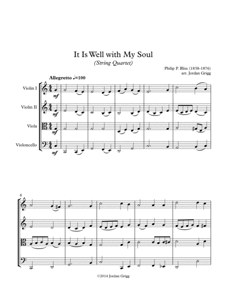 Free Sheet Music It Is Well With My Soul String Quartet