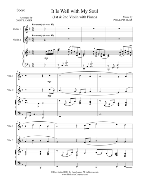 It Is Well With My Soul Trio 1st Violin 2nd Violin Piano With Score And Parts Sheet Music