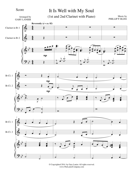 Free Sheet Music It Is Well With My Soul Trio Bb Clarinet 1 2 With Piano Instrumental Parts Included