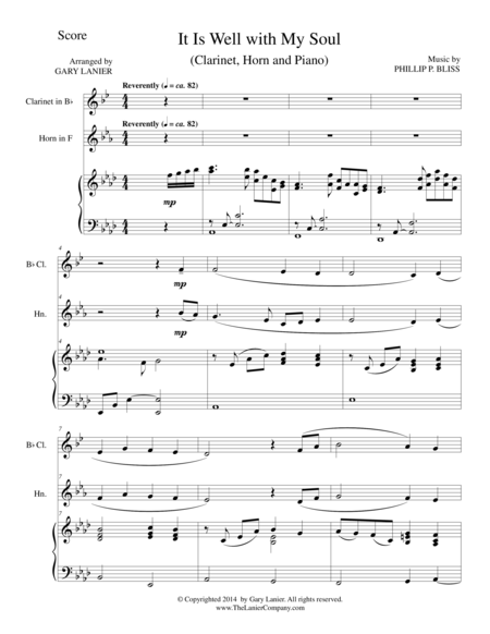 Free Sheet Music It Is Well With My Soul Trio Bb Clarinet Horn Piano With Score And Parts