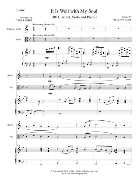 It Is Well With My Soul Trio Bb Clarinet Viola Piano With Score And Parts Sheet Music