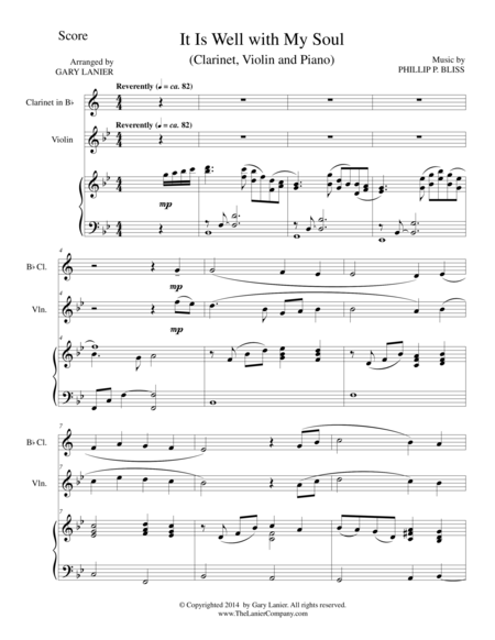 Free Sheet Music It Is Well With My Soul Trio Bb Clarinet Violin And Piano With Parts
