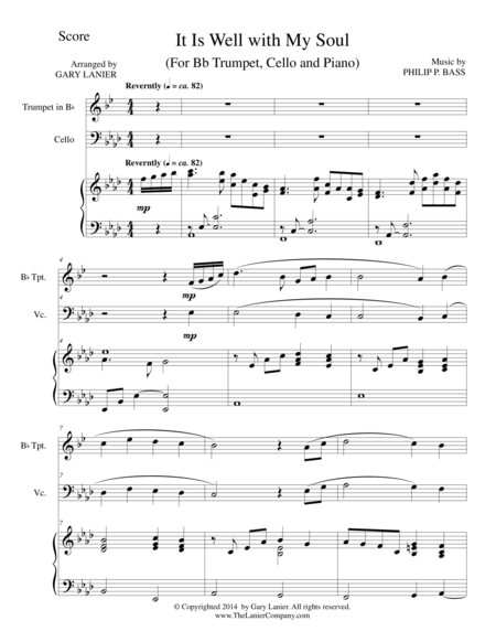 It Is Well With My Soul Trio Bb Trumpet Cello Piano With Score And Parts Sheet Music