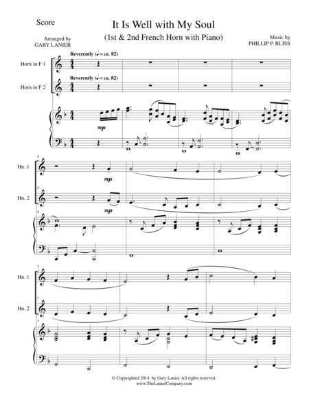 Free Sheet Music It Is Well With My Soul Trio French Horn 1 2 And Piano With Score And Parts
