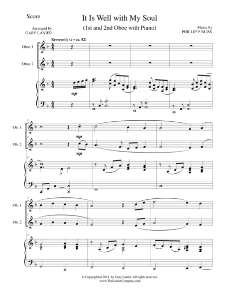 Free Sheet Music It Is Well With My Soul Trio Oboe 1 Oboe 2 Piano With Score And Parts