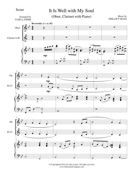 Free Sheet Music It Is Well With My Soul Trio Oboe Bb Clarinet Piano With Score And Parts