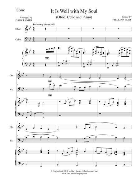 It Is Well With My Soul Trio Oboe Cello Piano With Score And Parts Sheet Music