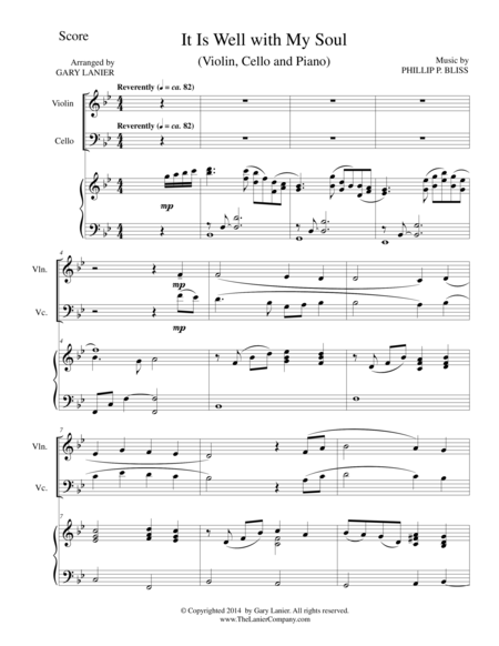 Free Sheet Music It Is Well With My Soul Trio Violin Cello And Piano With Score And Parts