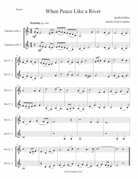 It Is Well With My Soul When Peace Like A River Clarinet Duet Sheet Music