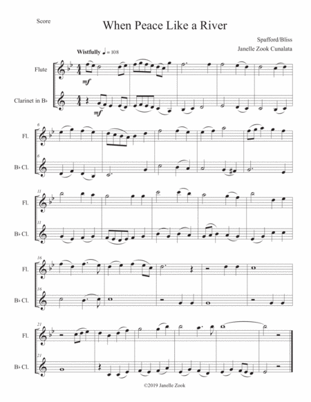 It Is Well With My Soul When Peace Like A River Flute Clarinet Duet Sheet Music