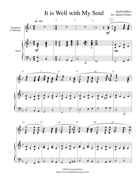 Free Sheet Music It Is Well With My Soul Xylophone Marimba With Piano Accompaniment