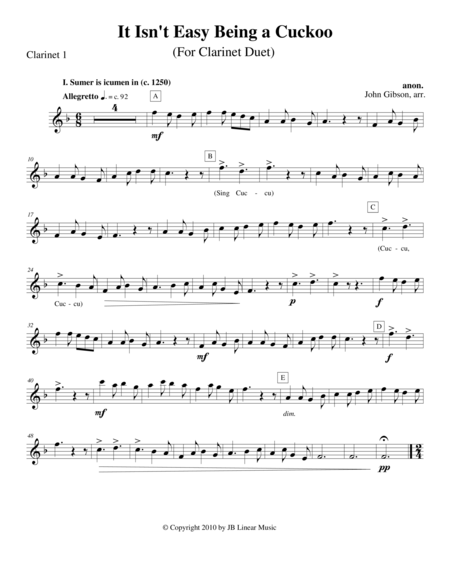 It Isnt Easy Being A Cuckoo For Clarinet Duet Sheet Music