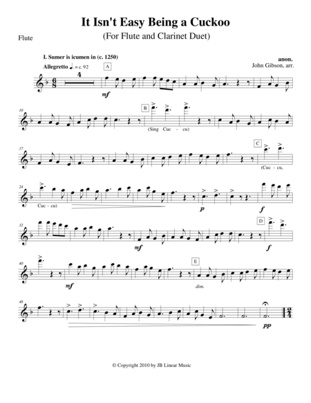 Free Sheet Music It Isnt Easy Being A Cuckoo For Flute And Clarinet Duet